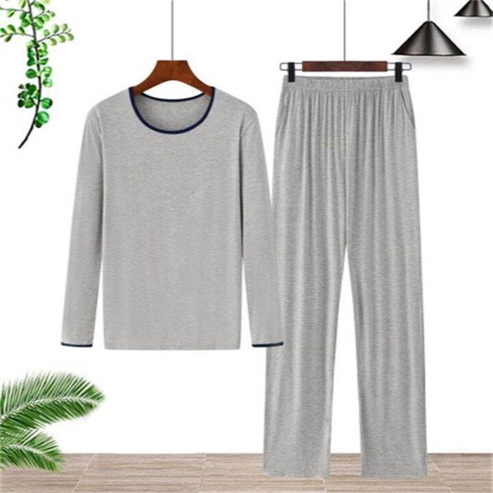 cod-mens-thin-modal-sleeve-trousers-color-size-round-neck-homewear-set