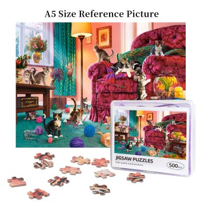 Naughty Kittens Wooden Jigsaw Puzzle 500 Pieces Educational Toy Painting Art Decor Decompression toys 500pcs