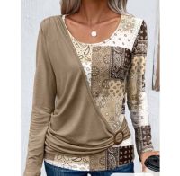 Womens Blouse shirt Tee Silver Graphic Print Long Sleeve Daily Weekend Basic Round Neck Painting