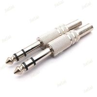 2pcs Metal Nickel Plating 6.35 Stereo Microphone Audio Converter 6.5mm Male Plug Socket Wire Connector Soldering