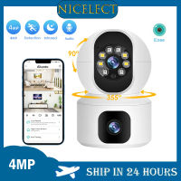 Niceelect กล้อง WiFi เลนส์คู่4MP จอดูแลเด็กหน้าจอคู่ติดตามอัตโนมัติการตรวจจับมนุษย์ในร่มบ้านการบันทึกภาพของกล้องวงจรปิดที่ปลอดภัย