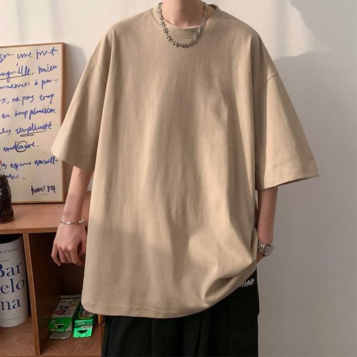 2023-ฤดูร้อนสินค้าใหม่สไตล์ฮ่องกงผู้ชายผ้าฝ้ายแขนสั้น-t-เสื้อผู้ชายเสื้อวัยรุ่นคอกลมสีทึบเสื้อยืดขายส่ง