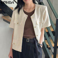 (จัดส่งฟรี)Fancystyle VONDA เสื้อโค้ทเสื้อหนาในที่ทำงานแขนสั้นติดกระดุมสำหรับผู้หญิง