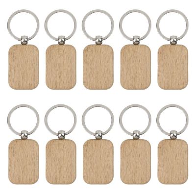 20 Pack Blank Wooden Key Chain Unfinished Wood Pendant Blanks with Keyrings for EDC Tags DIY Key Craft Supplies