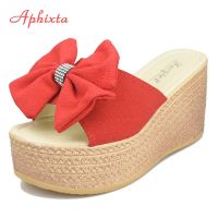 Aphixta 9cm Heels Summer Beach Platform Women Wedge Slippers Appliques Butterfly-knot Female Sandals Clog Shoes Slides Women