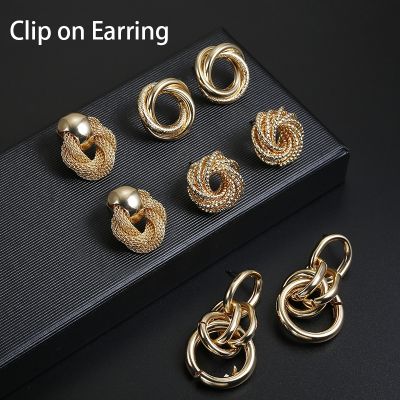 【YF】 Hot Sale ZA Metal Maxi Statement Vintage Clip on Earrings Without Piercing  for Women Fashion Party Gift Bijoux Jewelry