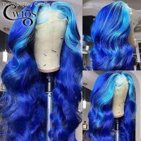 Body Wave Blue Highlight Ombre Blonde Color Synthetic Glueless Invisible 13X4 Lace Front Wigs For Women Cosplay Party [ Hot sell ] Toy Center 2