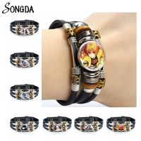 Anime Demon Slayer Leather Bracelets Kimetsu No Yaiba Kamado Tanjirou Multilayer Braided Beaded Bracelets Bangles Otaku Jewelry