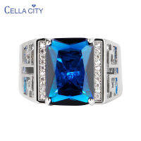 Cellacity Classic Silver 925 Jewelry Rings For Man rectangle shape Sapphire Gemstones Open adjust size Fine Jewelry Gifts