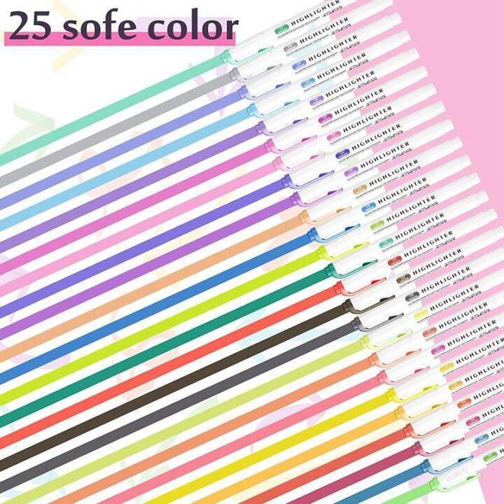 15-25-colors-cute-double-head-highlighter-pen-art-marker-japanese-sofe-color-fluorescent-pen-school-office-stationery