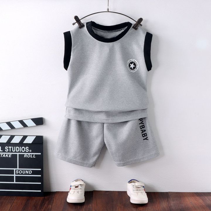 Summer Boys' Set 2023 New Westernized Sleeveless Tank Top Two Piece ...