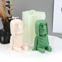 แม่พิมพ์เทียนซิลิโคน Diy ทำด้วยมือ Moai Hoodie Sweatshirt รูปปั้นขี้ผึ้งถั่วเหลืองหอมโพลิเมอร์ดินปูนปลาสเตอร์อีพ็อกซี่ ของขวัญอีสเตอร์ตกแต่งบ้าน 3D แม่พิมพ์เทียนซิลิโคน Diy