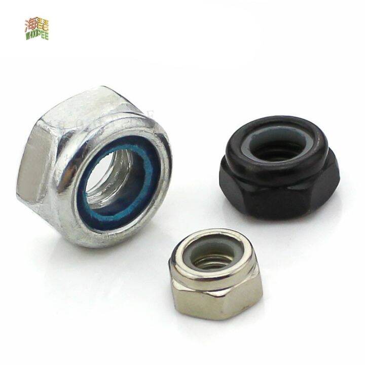 50x-m2-m2-5-m3-m4-m5-m6-304-stainless-steel-carbon-steel-black-zinc-plated-hex-nylon-insert-lock-nut-self-locking-nylock-locknut