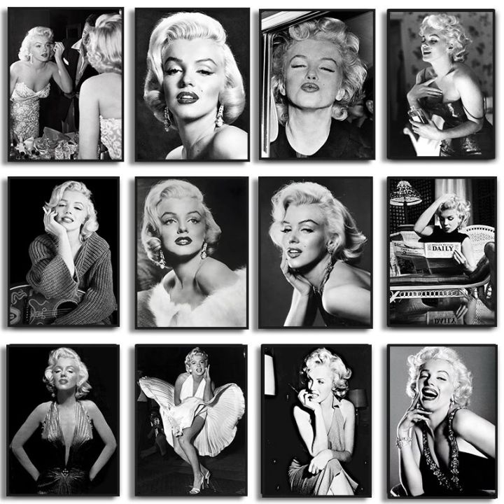 home-wall-decor-ภาพวาดและภาพพิมพ์ผ้าใบขาวดำของ-marilyn-monroe