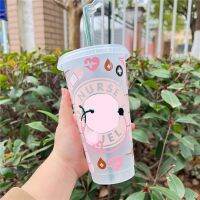 24oz Nurse Themed Designs Reusable Venti Cold Cup Plastic Cup Birthday Gifts Customized Coffee Water Green Straw Cups