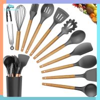 Silicone Kitchen Utensils Set Wood Handle Kitchen Cookware Spatula Turner Ladle Spoon Whisk Kitchenware