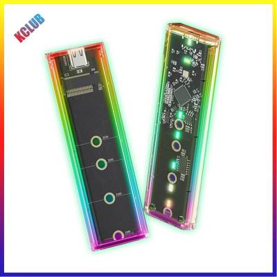 กล่องใส่ฮาร์ดดิสก์ฮาร์ดไดรฟ์เสริมเปลี่ยนสีได้ RGB M.2กล่องใส่ฮาร์ดดิสก์ LED ดีไซน์ที่หุ้มรีโมทคอนโทรไร้สายสำหรับโน็คบุคตั้งโต๊ะใสน้ำหนักเบา