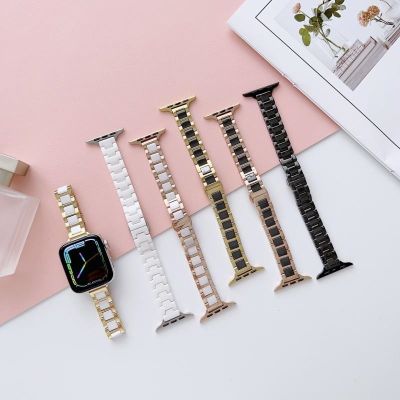 【Hot Sale】 Suitable for S8 waist slimming stainless steel belt and ceramic three-plant watch strap iwatch7se65