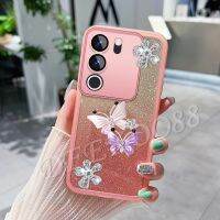 สำหรับ VIVO V29 Y27 Y36 Y78 X90 Pro 5G 4G เคสโทรศัพท์กากเพชรเคสนิ่มสีผสม3D ผีเสื้อสวยงามปลอกไล่ระดับสีตัวปกป้องกล้องถ่ายรูป VivoY27 VivoV29