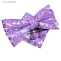 ↂ✐ Hi-tie Lilac Purple Silk Mens Bow Tie Hanky Cufflinks Set Pre-tied Butterfly Knot Jacquard Bowtie for Male Wedding Business Gift