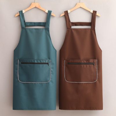 1Pcs Simple Waterproof Apron Wear Resistant Anti-Fouling Anti-Oil Zipper Large Pocket Apron Home Kitchen Apron Aprons