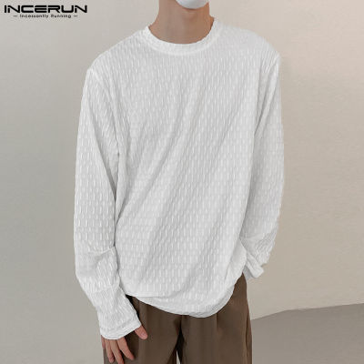 INCERUN เสื้อถักแขนยาวสำหรับผู้ชายคอกลมทรงหลวมเสื้อยืดเสื้อสวมหัวเสื้อจัมเปอร์ (สไตล์เกาหลี)