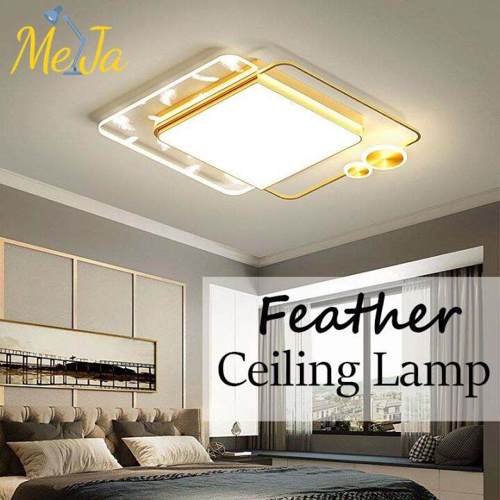 Ultra Thin Feather Ceiling Light Square Bedroom LED Flat Light Tricolor ...