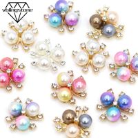 10Pcs Pearl Rhinestone Buttons Vintage Metal Button Alloy Diamante Flower Crystal Buttons DIY Hair Clip/Bows Clothing Decoration Haberdashery