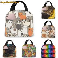 ✈◑ Insulated Lunch Bag Thermal Funny Cartoon Cats Tote Bags Cooler Picnic Food Lunch Box Bag For Kids Women Girls Men Children