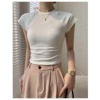 เสื้อครอปคอตตอนคอกลมสำหรับฤดูร้อนเสื้อยืดเซ็กซี่สไตล์ฮาราจูกุแบบลำลองแฟชั่นสำหรับผู้หญิงสีทึบ
