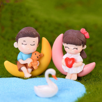 Fre ดวงจันทร์คู่ Miniature Figurine Fairy Garden ตุ๊กตาตกแต่งภูมิทัศน์ขนาดเล็ก