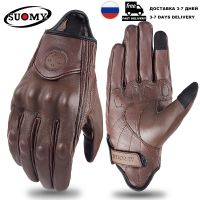 【CW】Brand Full Finger Vintage Leather Motorcycle Gloves Motorbike Equipment Women Men Brown ATV Rider Sports Protect Gloves Guantes