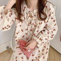 Floral Night Dress Women Summer Autumn Peignoirs Print Vintage Mini Sleep Shirt Korean Nightgowns Long Sleeve Nightie Negligee