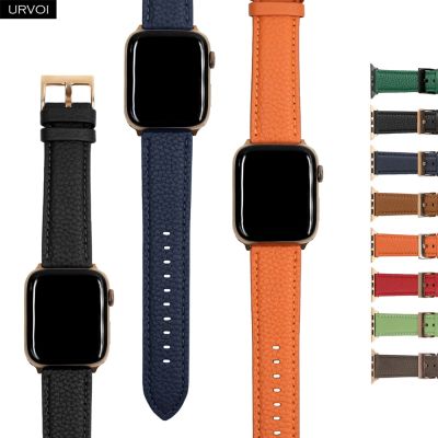 URVOI strap for Apple Watch Ultra series 8 7 6 SE 54 genuine litchi grain leather band for iWatch black rose gold buckle 40 44mm Straps