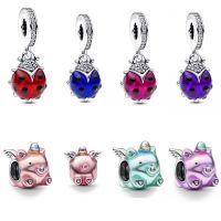 Europe 925 Silver DIY Jewelry Cute Flying Pig Unicorn Bead Colorful Ladybug Pendat Fit Original Pandora Bracelet Necklace Charms