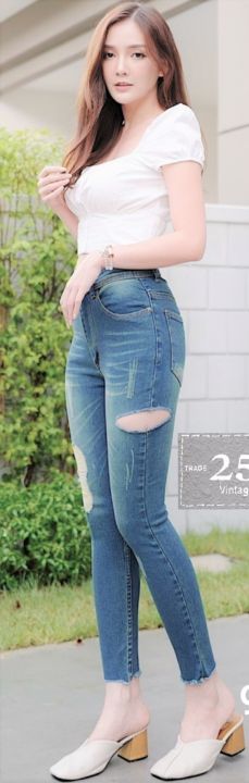 newสินค้าใหม่-2511-vintage-denim-jeans-by-araya-กางเกงยีนส์-ผญ-กางเกงแฟชั่นผู้หญิง-กางเกงยีนส์เอวสูง-กางเกงยีนส์ยืด