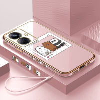 เคสโทรศัพท์ Realme 10 Pro 5G Realme 10 Pro + 5G เคส10pro Realme ฟรีสายคล้อง + ภาพยนตร์การ์ตูนน่ารักลวดลายขอบสี่เหลี่ยมชุบเคสโทรศัพท์เคสโทรศัพท์นิ่มสุดหรู