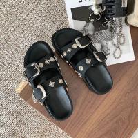 Maogu Street Punk Metal Rivet Sandals Mules Flip Flops Summer Slides Shoes Designer Slipper Black 2023 Fashion Women Slippers 42