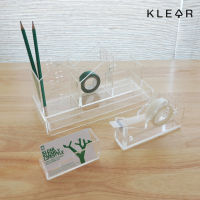 KlearObject Village กล่องอะคริลิคใส่ปากกา set 3 ชิ้น ที่ใส่ดินสอ ที่ใส่เครื่องเขียน แท่นใส่สก๊อตเทป กล่องใส่นามบัตร ชุดของใช้บนโต๊ะ แท่นตัดเทป