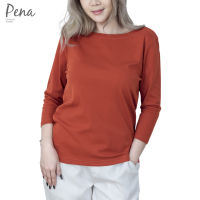 Pena house เสื้อยืดสีเบสิคคอปาด แขนสามส่วน PSTL001