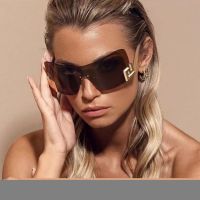 Brand Designer Luxury Oversized Rimless Sunglasses Women Men Fashion Vintage Big Sun Glasses For Female Travel Eyewear UV400