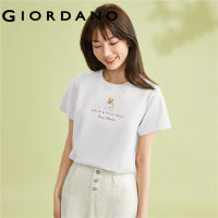 GIORDANO ผู้หญิง เสื้อยืดผ้าฝ้ายถักชุดน้ำชายามบ่ายพิมพ์แขนสั้นคอกลมบาง Free Shipping 13393202