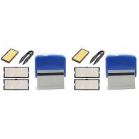 2X Self Inking Stamp Set Custom Personalised DIY Business Name Number Address Printing Rubber Stamp with Tweezers Blue