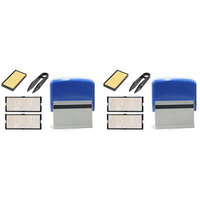 2X Self Inking Stamp Set Custom Personalised DIY Business Name Number Address Printing Rubber Stamp with Tweezers Blue