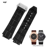 ✵☄○ 26x19mm Brown Black New Real Cow Leather Rubber Watch Band For Hublot Strap BIG BANG Watchband Stainless Buckle Free Tools Men