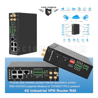 R40A (L-E) - King Pigeon iot - Industrial Cellular Router - จำหน่ายโดย Factomart.com - อุปกรณ์เน็ตเวิร์ค ในอุตสาหกรรม - Dual-SIM design, 1WAN, 3LAN, built-in WIFI module, 2DI, 2DO, support