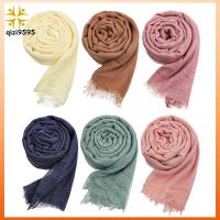 QIZI9595 สไตล์ใหม่ๆ ผ้าพันคอย่น ไซส์ใหญ่พิเศษ สีทึบทึบ ฮิญาบธรรมดา ลำลองแบบสบายๆ ผ้าพันคอแบบจีบ ผ้าคลุมศีรษะ Maxi สำหรับผู้หญิง