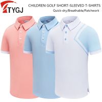 TTYGJ Boys Girls Breathable Golf Polo Shirts Dry Fit Patchwork Apparel Children Outdoor Sports Lapel T-shirts Soft Stretch