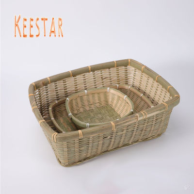 Keestar ผลิตภัณฑ์ไม้ไผ่แฮนเมดบริสุทธิ์,ตะกร้าใส่ขนมปังนึ่งสำหรับร้านผลไม้ถาดชาตะกร้าใส่ขนมปังนึ่ง