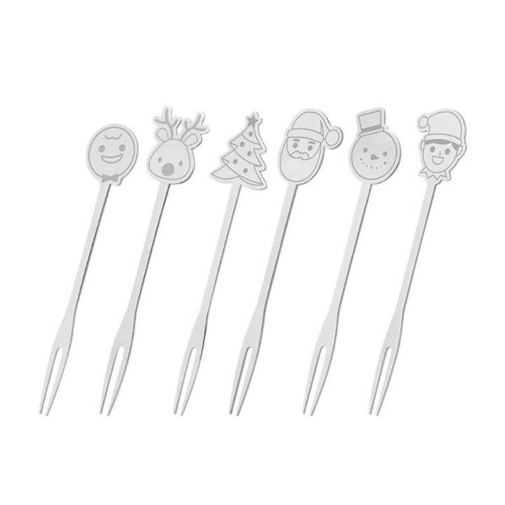 6pcs-christmas-fruit-forks-stainless-steel-dessert-cake-salad-toothpick-kitchen-tableware-reusable-kids-lunch-wholesale